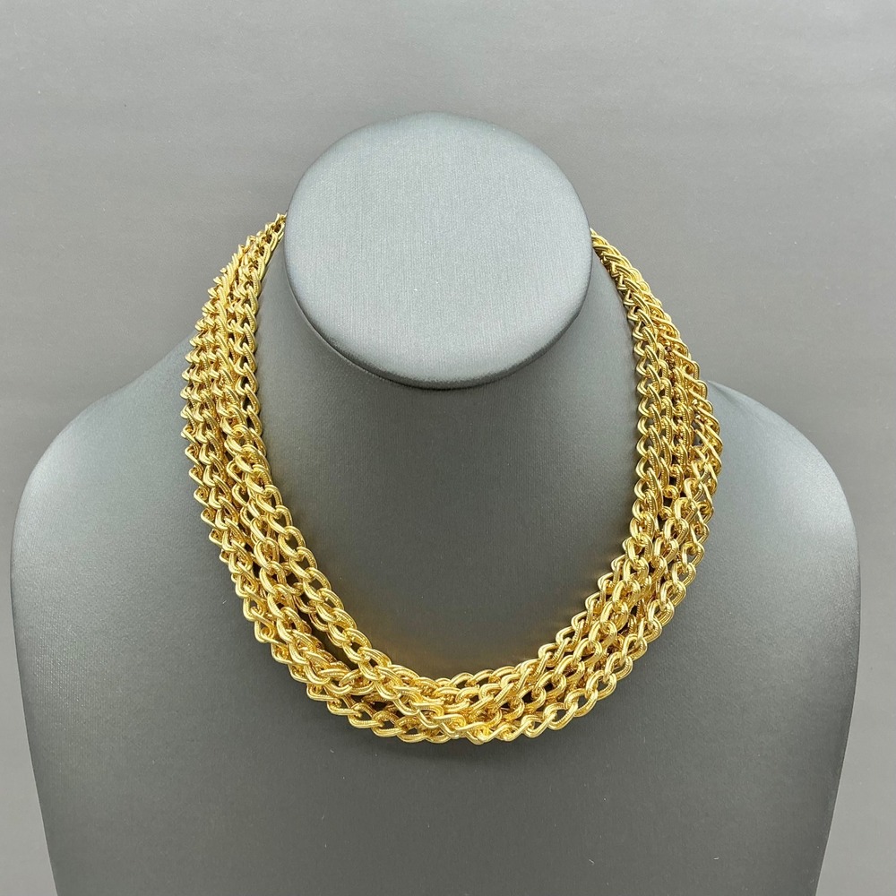 Vintage‎ Necklace Women Gold Tone Multi Strand Chunky Curb Chain Statement 15"